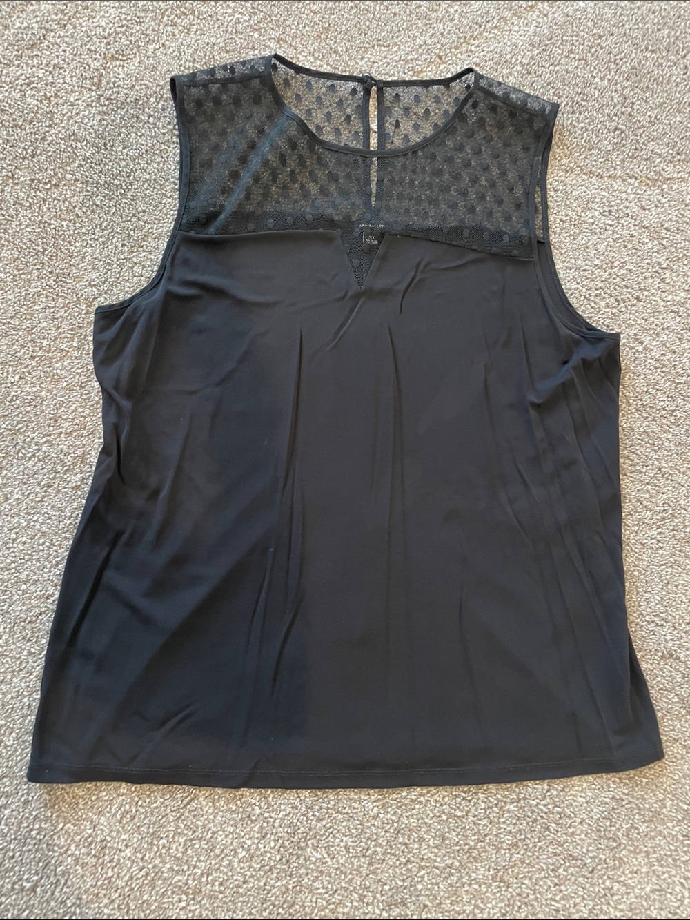 Ann Taylor Black Sleeveless Dot Mesh Tank Top